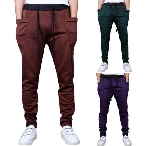 1pc Stylish Men Pants Casual Soft Cotton Pants Sport Sweatpants Solid Color Drawstring Stretchy Trousers Waist Size 27-37 inches