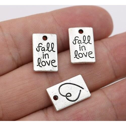 10Pcs Tibetan Silver Plated Fall in Love Tags Charms Pendants for Jewelry Making Bracelet Accessories DIY Handmade 15x10mm