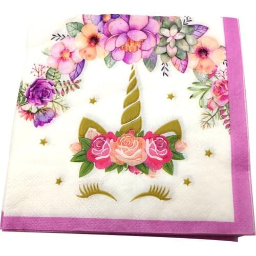 20pcs/lot Happy Birthday Party Decorations Tissues Girls Kids Favors Towels Baby Shower Unicorn Theme Paper Napkins Serviette