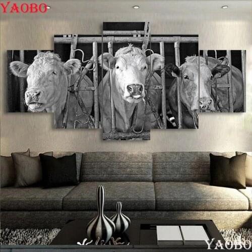 5 PCS 5D animal Diamond Embroidery cow diy diamond painting full square/round drill mosaic pattern home decor Black White art