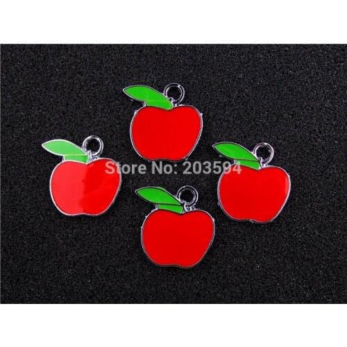 AE317 Mix Color 20Pcs Alloy Metal Enamel Apple Charms Pendants 24x23mm