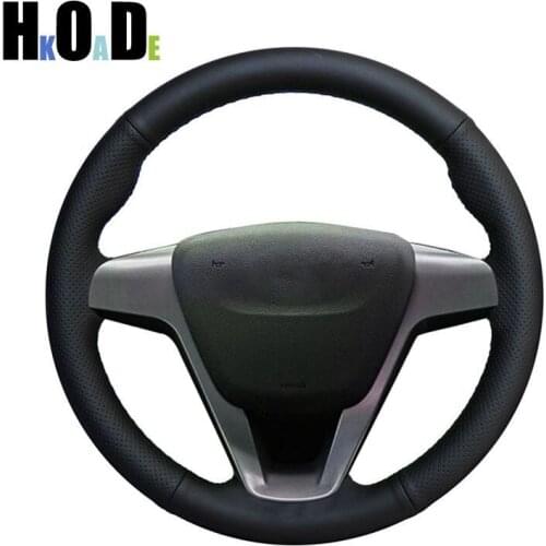 Hand-stitched Black Genuine Leather Car Steering Wheel Cover for Lada Vesta 2015 - 2019 Xray 2015 2016 2017 2018 2019