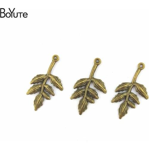 BoYuTe (50 Pieces/Lot) 16*20MM Wholesale Metal Charms Antique Bronze Plated Zinc Alloy Leaf Pendant Vintage Jewelry Accessories