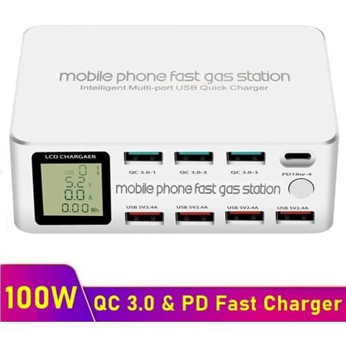 Tongdaytech 100W Multi USB Fast Phone Charger Quick Charge 3.0 PD Usb Type C Charger Charging Station For Iphone Xiaomi Samsung