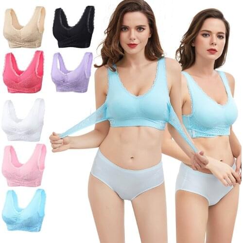 2019 Sexy Lingerie Lace Solid Color Cross Side Buckle Without Rims Gathered Sports Underwear Sleep Bra Sport Bra Top Yoga Bra