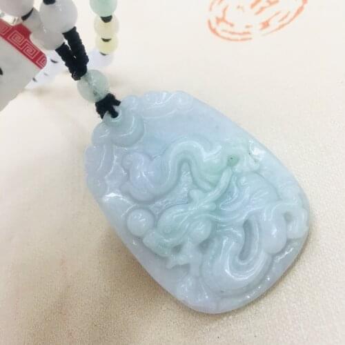 Pure natural Emerald jade hand carved carved dragon pendant three-color jade bead necklace men and women sweater chain