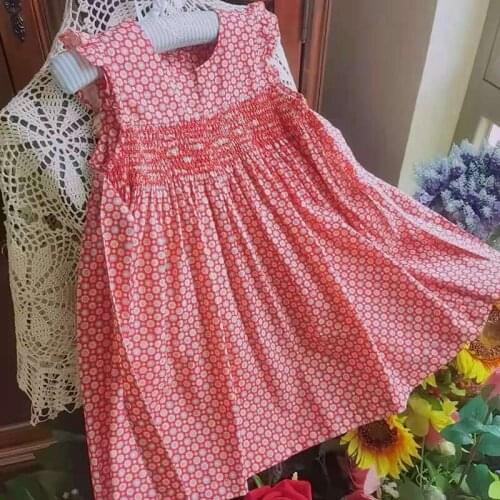 New Summer Kids handmade smocking dress baby girl Cotton floral Princess Dresses