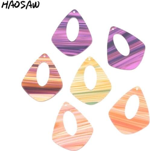 HAOSAW 31*38MM 6Pcs/Lot HandMade/Acetic Acid Charm/Stripe Lines/Waterdrop/Jewelry Making/Jewelry Accessories/Earring Findings