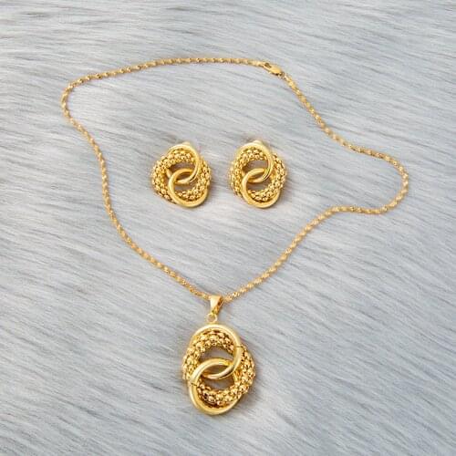 Indian gold color African Dubai Jewelry sets for women Ethiopian necklace earrings set wedding jewelry wife bridal gifts set