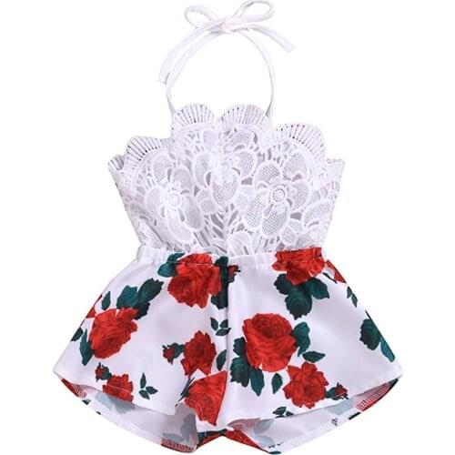 Toddlers Baby Girl Sleeveless Romper Bodysuit Jumpsuit Openwork Summer Clothes Lace Up Flower Print Strap One-Piece Outfit