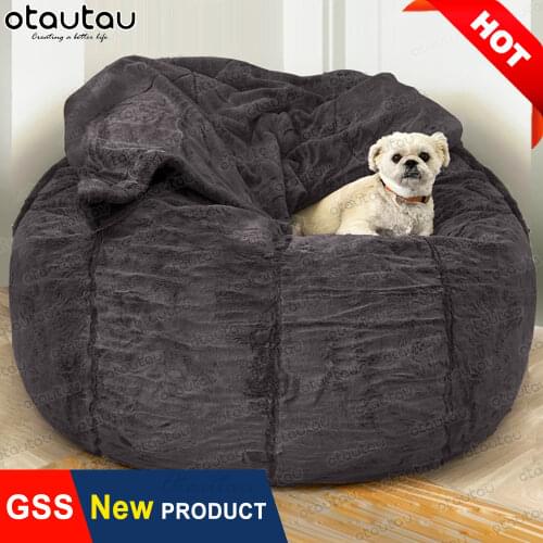 King Size Fluffy Round Faux Fur Sofa Cover Big Grand Sac Pouf Floor Corner Seat Bean Bag Puff Lazy Couch Nest Egg Chair Recliner