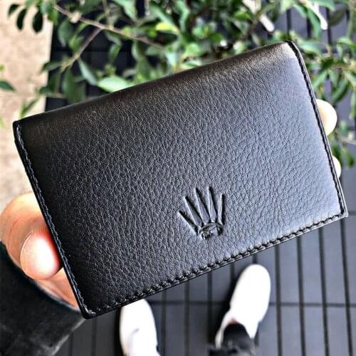 Leather Card Holder Wallet Men Brand Black Magic Trifold Leather Slim Mini Wallet Small Money Bag Male Purses Genuine Leather 100% Genuine Leather Men Wallet Coin Purse Small Mini Card Holder Portomonee Male Walet 4