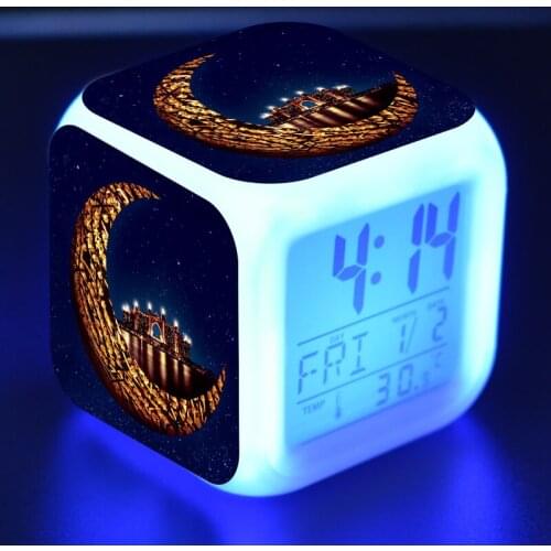 Colorful Flash Digital Alarm Clock LED Light Action Figures Toys Islamic Ramadan Eid Mubarak Party Model Toys