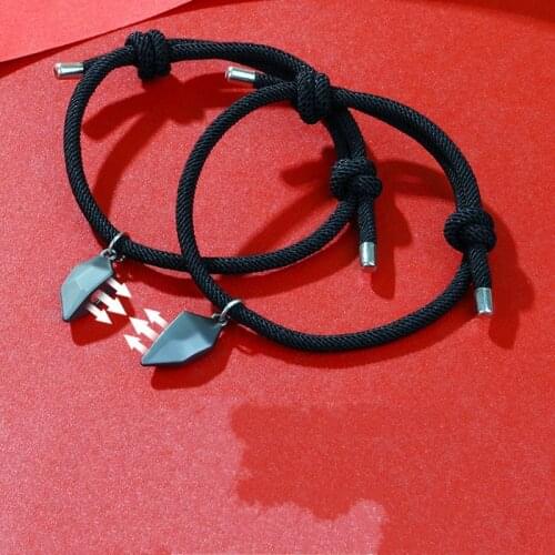 2Pcs Magnetic Couple Bracelet Lovers Heart Wishing Stone Pendant Distance Charm Bracelet Women Men Valentines Day Gift 2021 New