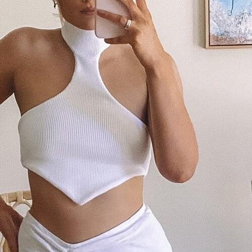 Missnight Halter Top Sexy White Top Womens Fashion Button Backless Sleeveless Cropped Tops Summer Elegant Party Wear Streetwear