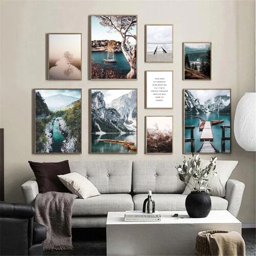 Snow Mountain Lake Boat Landscape Canvas Poster Forest Nordic Wall Art Painting Scandinavian Wall Print Pictures Home Decoration