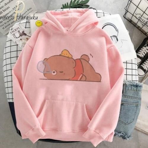 Fall\Winter Warm Casual Sweatshirts Cute Bear Pattern Clothes Plus Velvet Women Student College Cartoon Hoodies Long Sleeve 2021