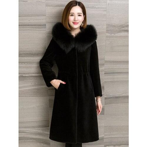 Real Sheep Shearling 100% Wool Coat Winter Women Fox Fur Collar Korean Female Jacket Abrigo s12030 MY1910