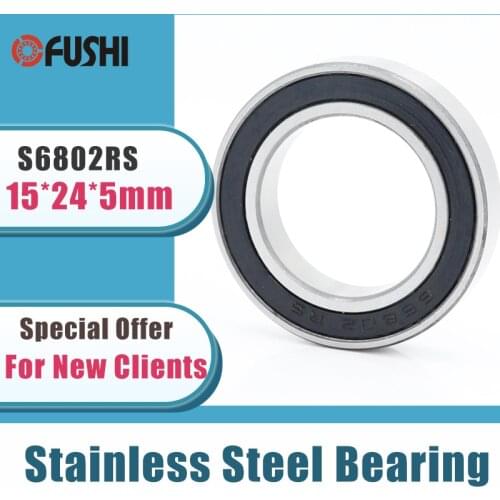 10PCS S6802RS Bearing 15*24*5 mm ABEC-3 440C Stainless Steel S 6802RS Ball Bearings 6802 Stainless Steel Ball Bearing