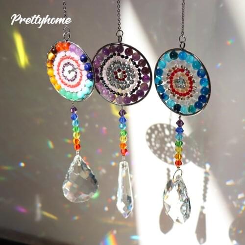 Hanging Crystal Windchimes Handmade Life Tree Pendant Craft Chain Window Car Hanging Ornament Home Outdoor Garden Decor