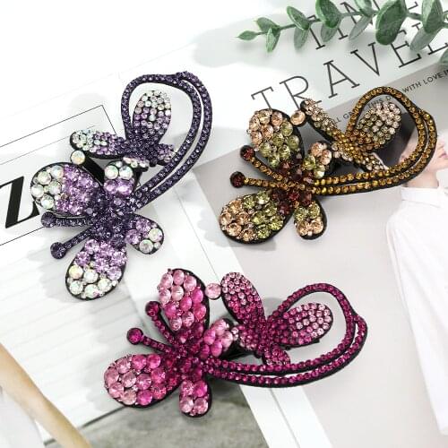 Full Rhinestone Butterfly Hair Clips Pin for Women Side Barrettes Girls Headwear Duckbill Hairpins Shiny Crystal Hair Accessorie