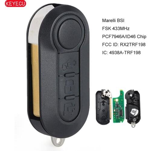 KEYECU 2ADFTTRF198 Flip Remote Key 3 Button FSK 433MHz PCF7946 ID46 Chip for 2015 2016 2017 2018 2019 Ram Promaster RX2TRF198