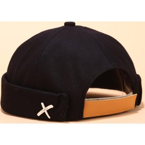 Retro Brimless cap Skullcap Hat Adjustable Landlord Breathable Beanie Hat Sailor Cap Vintage Hip Hop Men Caps Hat with Letter X