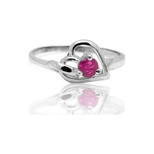 Romantic Silver Heart Ring for Girl 3mm Natural Ruby Silver Ring for Engagement Solid 925 Silver Ruby Jewelry