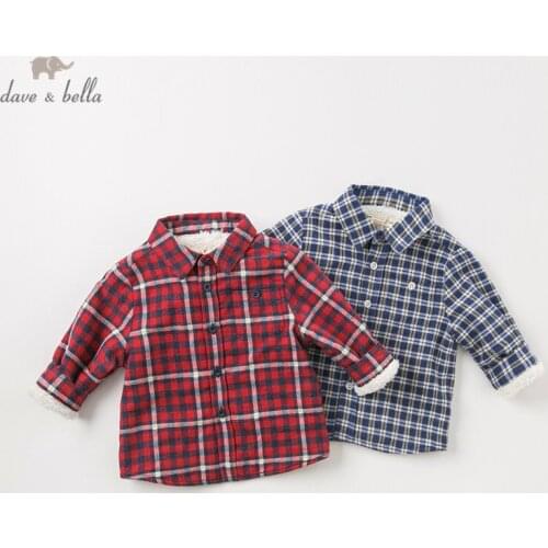 DB11767 dave bella autumn winter infant baby boys fashion plaid shirt kids cotton casual tops children high quality tops