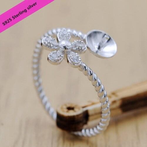 Super Classic Zircon Pearl Rings Holder 925 Sterling Silver pearls Rings Jewelry Fittings Open Size Adjustable Rings Acc jzz0087