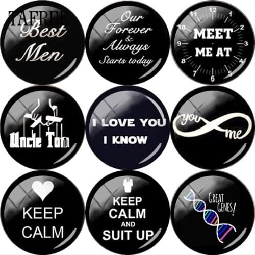 TAFREE 5pcs Bride Wedding Best Men husband 25mm Round Glass Cabochon DIY Cameo Pendant Settings For Keychain Necklace Earrings
