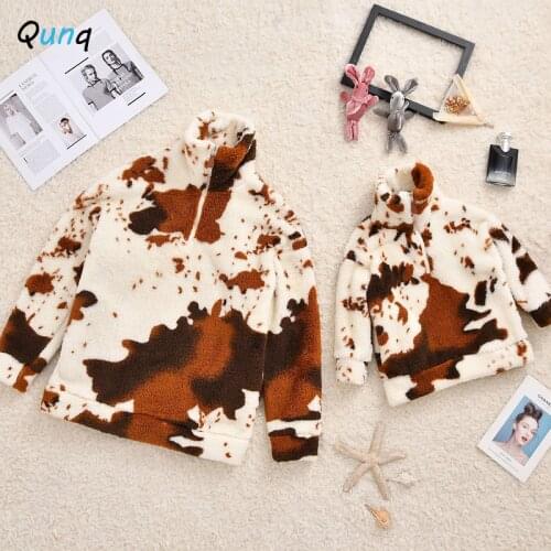 Fleece Warm Mommy and Me Sweatshirt Fall Winter Casual Family Matching Top Clothes 2021 New Long Sleeve Women Kids Outerwear