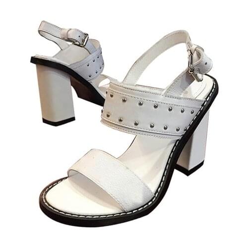 Womens Shoes Summer New Fashion Sexy Riveting Nail A- line with Thick Heel High-Heeled Sandals Womens Fashion