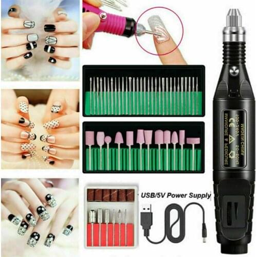 USB Electric Nail Drill Machine Manicure Pedicure Nail File Polishing Sanding Sharpening Tool Set Home Salon 0-20000 rpm /min