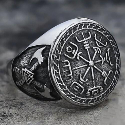 Vintage Hatchet Trident Pattern Ring Jewelry Men Women Biker Rock Metal Male Finger Ring Party Club Accessories Gift