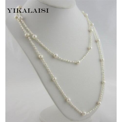 YIKALAISI Long Multilayer Pearl Necklace Freshwater Pearl Size Interval Women Accessories Statement Necklace Jewelry For Women