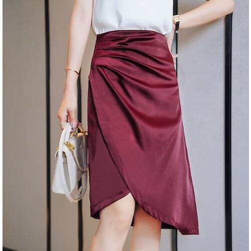 Women Silk Skirt Autumn High Waist Office Lady Simple Solid Satin Elegant Summer Midi Skirt Female Midi Skirts Elegant Ladies