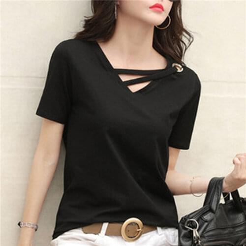2021 Women New Summer Trend T Shirt Short Sleeve White T-shirt Women V-neck Loose Korean Black Top Casual Compassionate Women