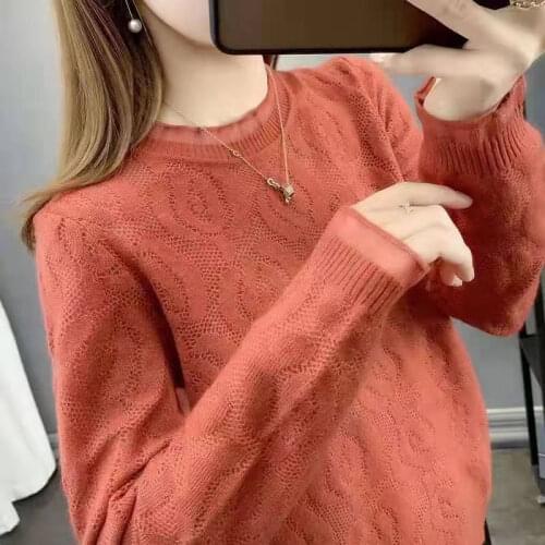 Loose Hollow Lace Inside Outside Knit Sweater Pullover Thin Section Ladies Spring Autumn Casual O-neck Basis Bottoming Sweater