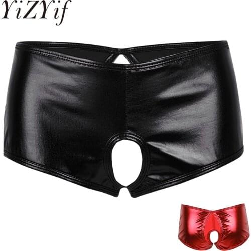 YiZYiF Women Underwear Lingerie crotch Open panties Wetlook Faux Leather Crotchless Sexy chastity Brief Underwear Underpants