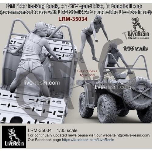 Live Resin LRM-35034 1/35 Girl rider looking back, on ATV quad bike, in baseball cap