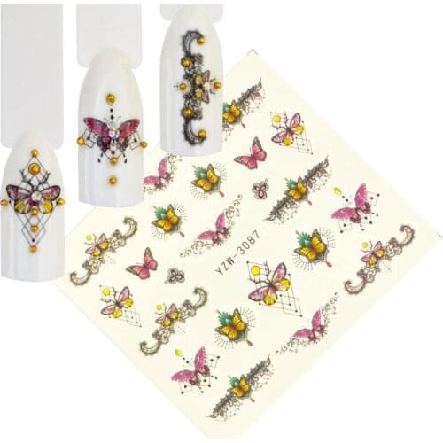 YWK 1 PC Nail Butterfly Gemstone Necklace Perfectly Combined Pattern Water Transfer Stickers Nail Decals Tattoo Sticker Design