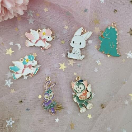 10Pcs/Lot Alloy Jewelry Accessories Cartoon Unicorn Rabbit Dinosaur Monkey Earrings Necklace Pendant Diy Handmade Materials