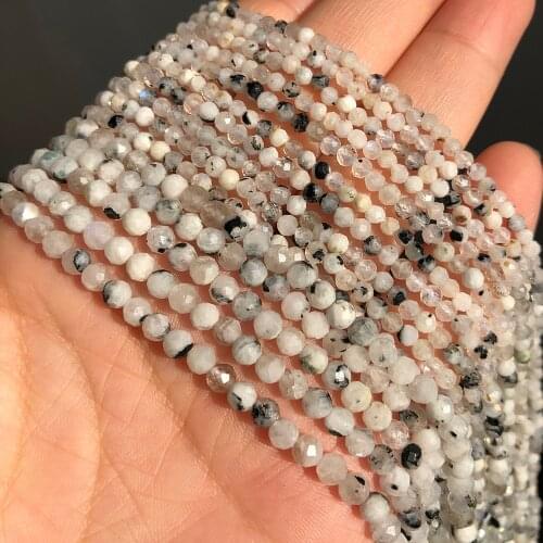 2/3/4mm Natural Black Spot Moonstone Faceted Stone Beads Round Loose Accessories Beads For Jewelry Making Diy Bracelet Necklace