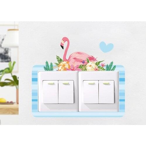 2PCs plant Style Flamingo Cartoon Animal Plant Switch Stickers For Home Decor Living Room Bedroom Decor PVC Mural Wall Art decal