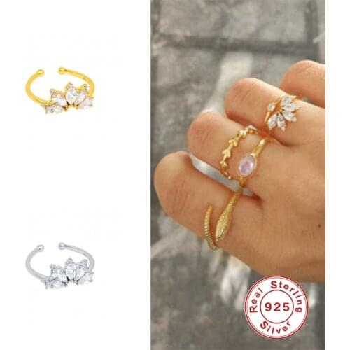 GS 925 Sterling Silver Crown Shape Diamond Opening Rings For Women Five Oval Cubic Zirconia Jeweled Finger Ring Party Jewelry
