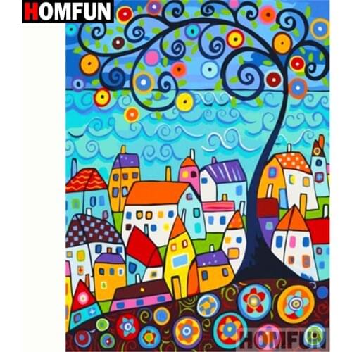 HOMFUN Full Square/Round Drill 5D DIY Diamond Painting "House illustration"3D Diamond Embroidery Cross Stitch Home Decor A20002