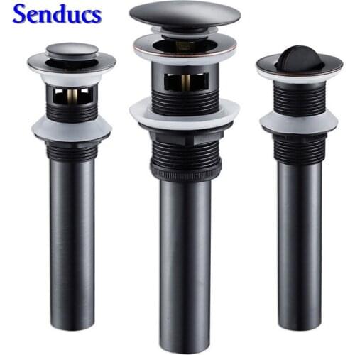 Free shipping Nice without overflow Brass Bathroom Lavatory Sink Pop Up basin Drain from Senducs sanitary black basin drain