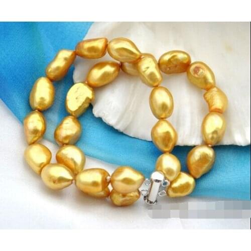 Free Shipping>>>2strands 8" 8*11mm baroque golden freshwater pearl bracelet