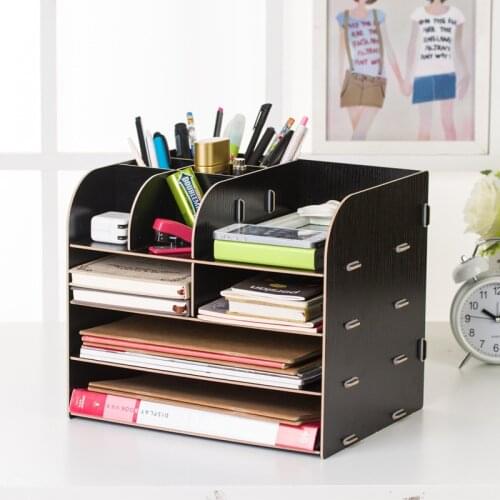 Wooden Multi-function Desktop Pen Holder 4 Layer Desk Storage Box Portable With Drawer Office School Storage Box Stationery Sto